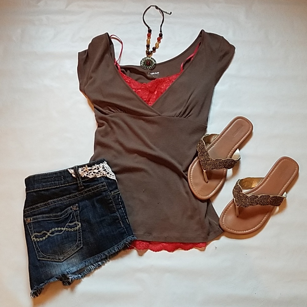 Express brown V-neck